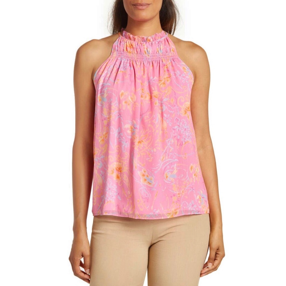 Ramy Brook Harley Pink Peony Combo Paisley Halter Neck Sleeveless Top Size M NWT